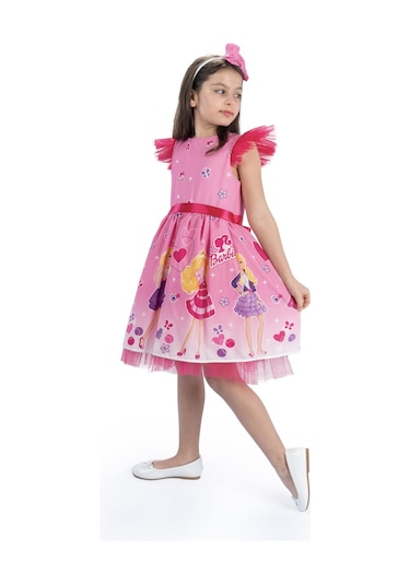Pembe Barbie Taçlı Kız Çocuk Doğum Günü Parti Elbisesi-pembe Pembe