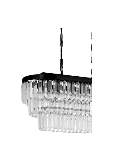 Linsa 70x30 Cm'lik Kristal Cam Taşlı Yemek Masası Üstü Lüks Avize - Mat Siyah Siyah