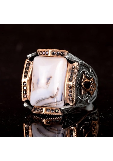 Gerçek Doğal Yemen Akik Taşı Yüzüğü - 925 Ayar Gümüş Yüzük Gümüş