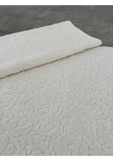 %100 Pamuklu 2'li Ayak Havlusu-damask Desen Ekru