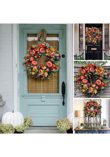 Yunboo 45cm Plastik Sonbahar Takımyanıtı - Kabak Desenli Simülasyon Bitki Çemberi, Ev Ve Kapı Dekorasyonu, Bayram Ve Partiler İçin