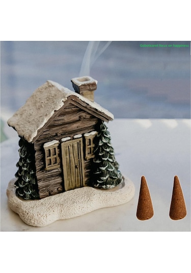 2 Adet Kar Efektli Ev Şeklindeki Yılbaşı Tema El Boyama Tütsülük