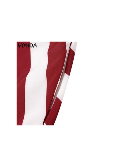 Vonda Kadın Yaz Yuvarlak Yaka Raglan Kısa Kollu Cep Çizgili Bol Uzun Elbise Koyu Mavi