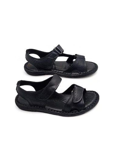Magic Shoes Hakiki Deri Ortopedik Erkek Sandalet Siyah-yeni Siyah