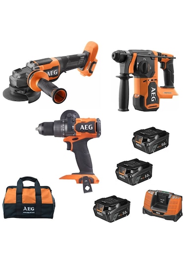 Aeg JP18AA3-503B 18V Akülü Kırıcı Delici + Taşlama + Vidalama Makinesi Seti