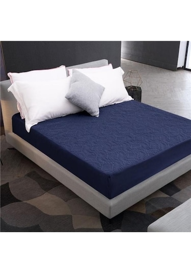 Novahub Lacivert Düz Renk Kapitone Kabartmalı Su Geçirmez Yatak Koruyucu Çarşaf Yastık Kılıfı Yok 120x200x30cm 1pc Lacivert - Diğer Lacivert