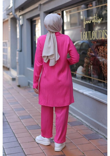 Cep Detaylı Tesettür Fuşya Takım Fuşya