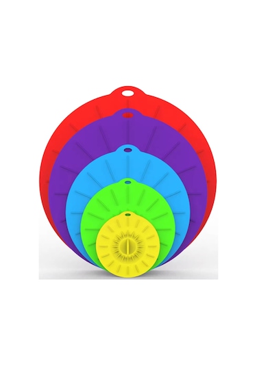 Tencereler Ve Tavalar İçin Silikon Kapaklar, 5 Paket Evrensel Silikon Gıda Kapakları, Yeniden Kullanılabilir, Isıya Dayanıklı Ahşap