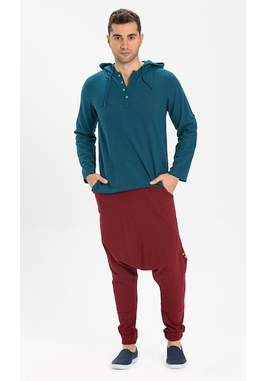 Şile Bezi Kapüşonlu Erkek Sweatshirt Petrol Ptrl