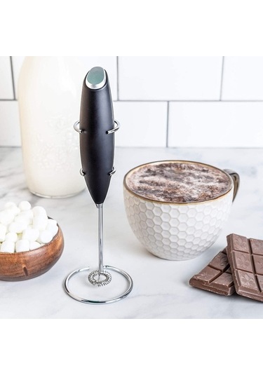 Fortunelane Stantlı El Tipi Seramik Süt Köpürtücü - Sürdürülebilir, Modern Kahve Çay Aleti Beyaz/siyah, Siyah Siyah