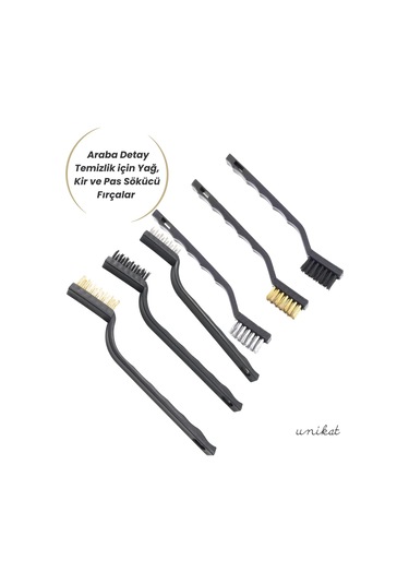 3'lü Tel Fırça Seti Tel, Bakır, Plastik Araba Detay Temizlik İçin Yağ, Kir Ve Pas Sökücü Fırça Unikat