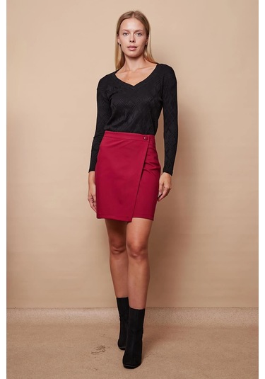 Kadın Yüksek Bel Kruvaze Model Hafif Likralı Şık Kumaş Ofis Kalem Etek-bordo Bordo