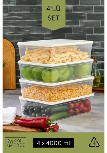 Mikrodalga Ve Derin Dondurucuya Uygun Freshkeep Saklama Kabı 4'lü Set - Beyaz / 4 4000 Ml Beyaz