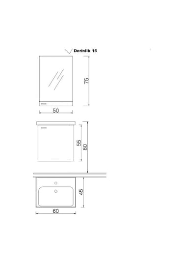 Denko Terra 60 Cm Mdf Beyaz Banyo Dolabı Takımı Beyaz