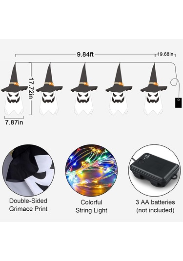 Cadılar Bayramı Dış Mekan Süslemeleri, Işıklı Asılı Hayalet Cadı Şapkası, Korkunç Cadılar Bayramı Ahşap Süslemeleri Çok Renkli