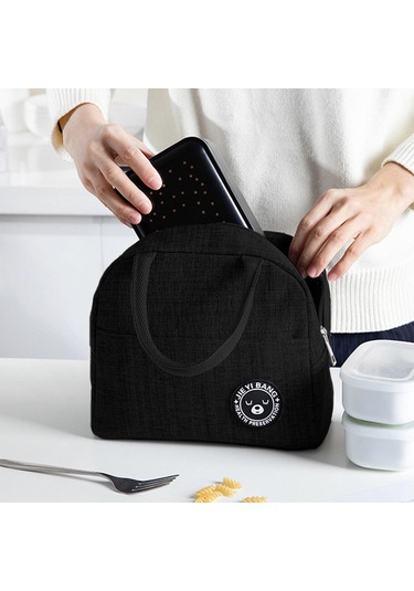 Lichen Termal Yalıtımlı Öğle Yemeği Çantası Taşınabilir Isı Siyah