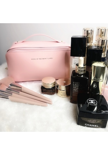 Geeksen Beyaz Organize Seyahat Makyaj Çantası - Büyük Kapasiteli, Dayanıklı Kumaş, Organik Bölmeli, Moda Ins Stilinde