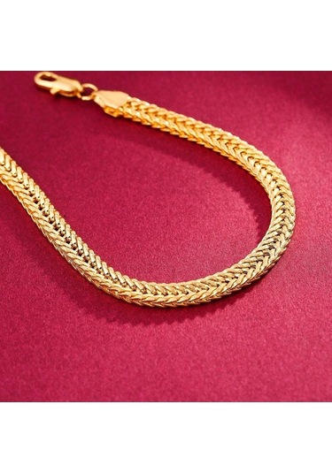 Flybuy Zarif Erkek 18k Altın Bileklik 6mm Yan Bilezik, 18k Altın, Taze Ve Tatlı, Seyahat Anı, Yıldönümü Hediyesi Sarı Altın