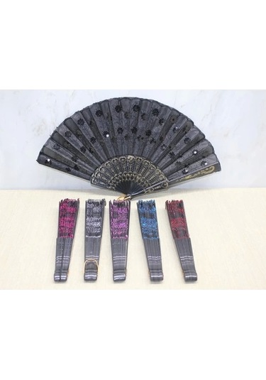 Plastik Pullu Yelpaze Siyah Renk Çok Renkli