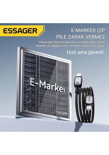 Essager Type-c To Type-c Kablo 2 Metre Pd 100w Hızlı Şarj Ve Data Transfer, Akıllı Akım Ve Pil Korumalı Kablo