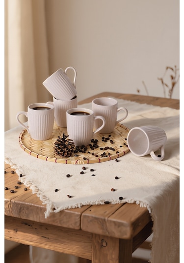 Keramika Reaktif Krem Bulut Line Kupa 9 Cm 6 Adet Q59