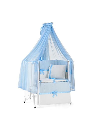 Meltem Kids Mood Sallanır Ahşap Anne Yanı Beşik - 50x90 CM ( Beyaz - Mavi) Mavi