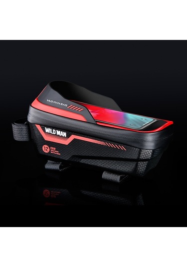 Wıld Man Es12 1l Dağ Bisikleti Ön Kiriş Çantası Bisiklet Su Geçirmez Telefon Eyer Çantası, Renk: Kırmızı Siyah