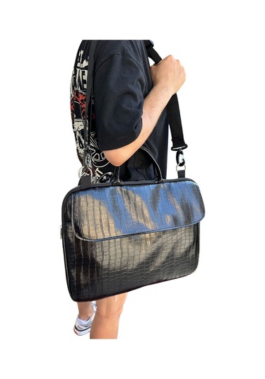 Kroko Siyah Macbook Air Pro Uyumlu 15.6-16.1 Inç Darbeye Karşı Korumalı Laptop Çantası Vip Home Bags