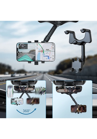 360 Dönebilir Ve Geri Çekilebilir Araba Telefon Tutucu, Araba Ayna Tutucu, Tüm Akıllı Telefonlar Ve Arabalar İçin Evrensel Telefon Gps Tutucu. Siyah