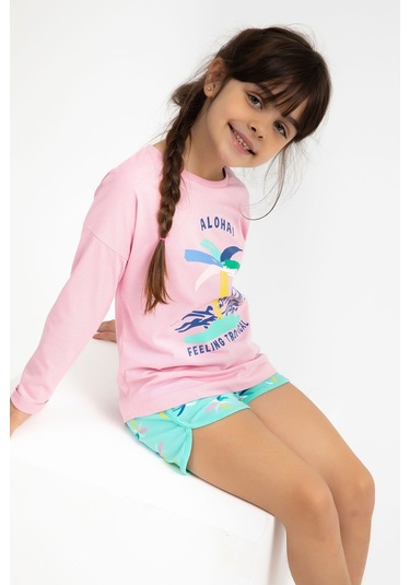 Rolypoly Feeling Tropical Pembe Kız Çocuk Uzun Kol Şort Takım 5274-29394 Pembe