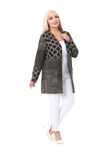 Melsay Butik Vizon Baklava Desen Kısa Büyük Beden Kadın Hırka Vizon
