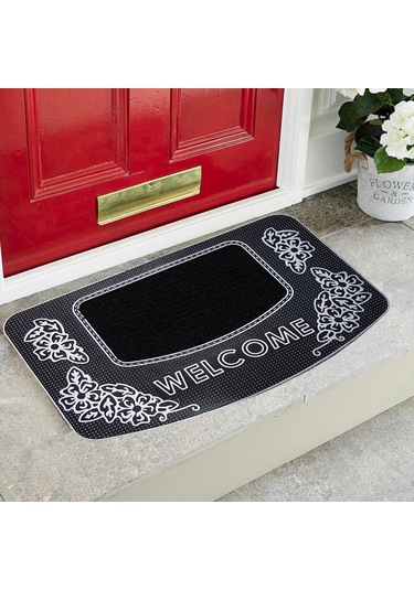 Welcome Yazılı Kauçuk Toz Tutucu Kapı Önü Paspası Gri