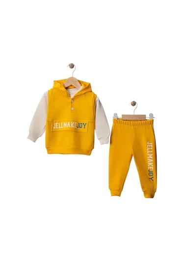 Celira Wwc Sarı İki İp Yelekli Kapşonlu Erkek Bebek Takım Sarı