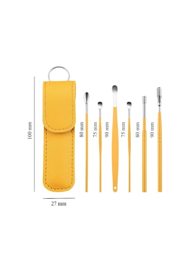 Chavin Deri Çantalı 6 Parça Çelik Kulak Temizleme Seti Sarı