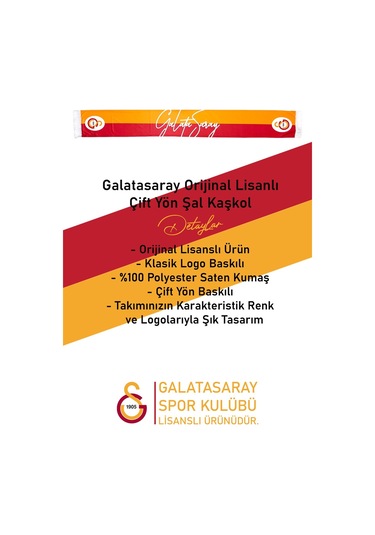 Galatasaray Lisanslı Çift Yön Baskılı Şal Kaşkol Atkı Ve Hybrit Tükenmez Kalem Set Aslan Baskılı Ahşap Kutulu Sarı + Kırmızı.