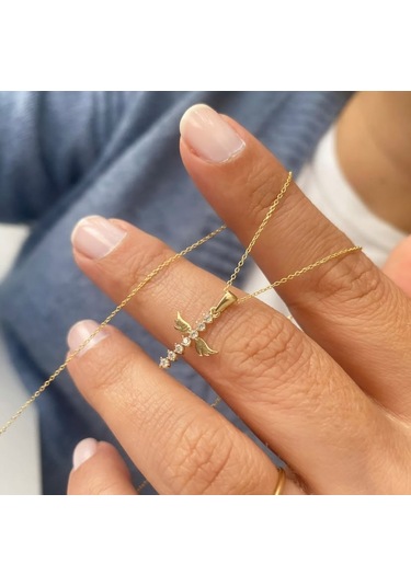 Simurg Jewellery 14k Altın Melek Kanatlı Taşlı Kolye