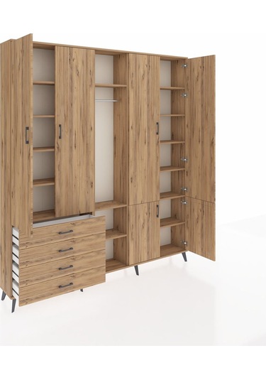 Arges Dolap 14 Raflı 4 Çekmeceli Tek Askılı 220x30x243 Çam-çam/çam Atlas Çam/atlas Çam