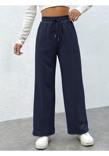 Kallima Lacivert Çimalı Yüksekbel Bol Paça Mevsimlik Eşofman Altı Lacivert