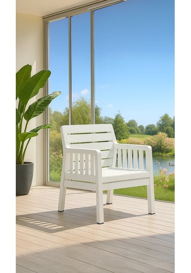 Lara Mindersiz Tekli Bahçe Balkon Teras Koltuğu - Beyaz