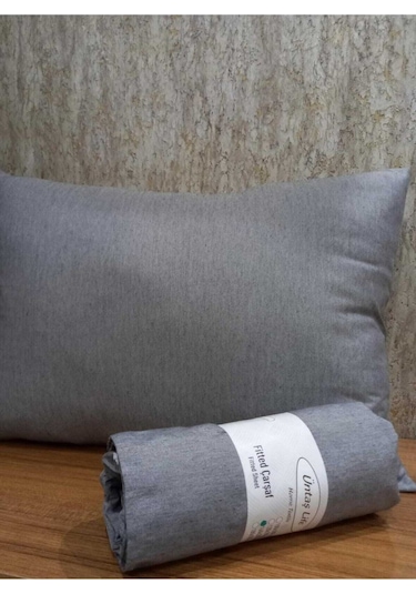 Üntaş Tek Kişilik Lastikli Çarşaf +1 Adet Yastık Kılıfı Düz Gri