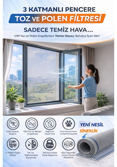 Respilon- Odera Yeni Nesil Sineklik - 3 Katmanlı Toz Polen Alerjen Pencere Filtresi 600x120 Cm