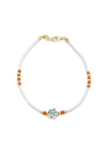 Boncuklu Çiçek Halhal - Mavi Çok Renkli