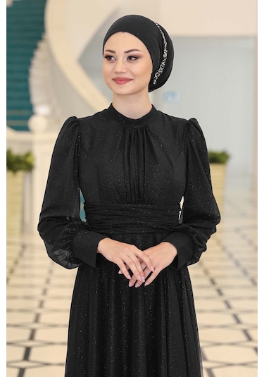 Raika Moda Şık Tasarım Tül Kübra Abiye Siyah