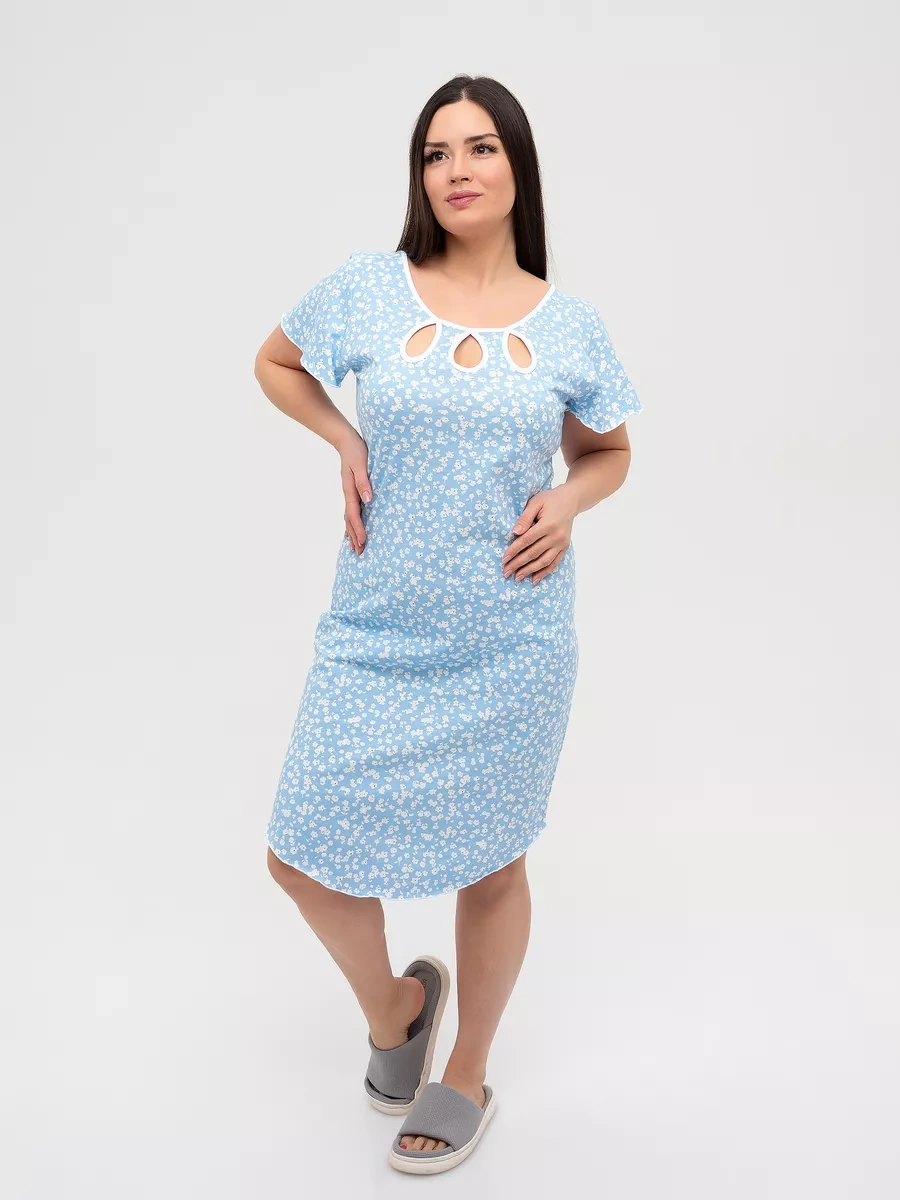 Krasnaa Vetka Büyük Beden Gece Elbisesi, %100 Pamuklu Triko 223110476 Açık Mavi