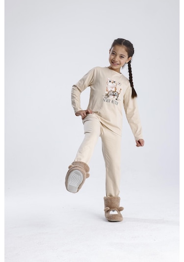 Baskılı Pijama Takımı Bej