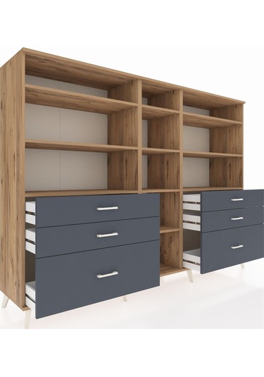 Hyperion Dolap 10 Raflı 6 Çekmeceli 220x44x163 Çam-çam/antrasit Çam-çam/antrasit