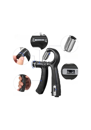 Sayaçlı El Yayı 5 - 60 Kg Ayarlanabilir Bilek Kas Güçlendirici Kaydırmaz 1 Adet Siyah