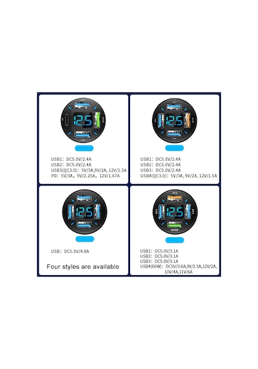 4'ü 1 Arada Usb 66w Dijital Ekranlı Araba Süper Hızlı Şarj Cihazı