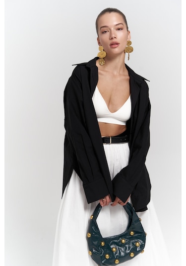 Phoebe Oversize Siyah Gömlek Siyah