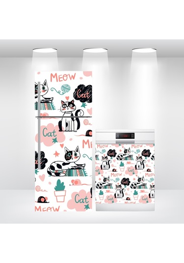 Buzdolabı Ve Bulaşık Makinesi Kapak Folyo Kaplama Kediler